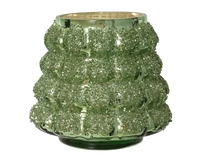 Waxinelichthouder Glas Kerstboom Glitter Antique Groen 10cm