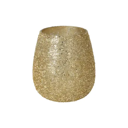 Waxinelichthouder Glas Kralen Goud Ø10cm