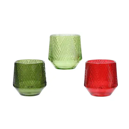 Waxinelichthouder Glas Ribbel 8cm Assorti 1st
