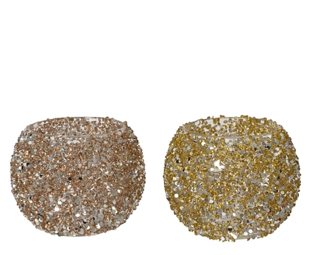 Waxinelichthouder Glitter Glas 10,5cm Assorti 1st
