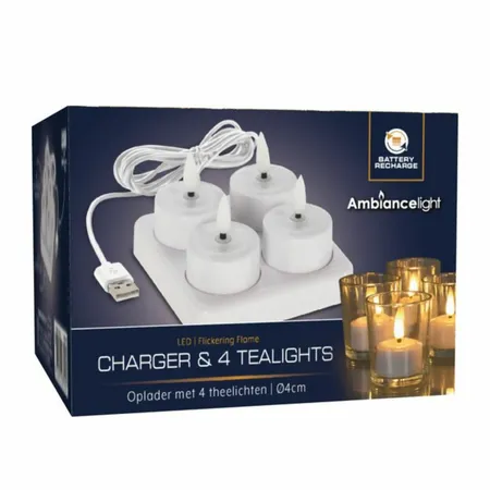 Oplaadbare Waxinelichtjes LED Startset 4st